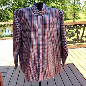 DULUTH TRADING CO Men's Shirt WRINKLE FIGHTER Blue Red Check Relaxed Fit XL Tall